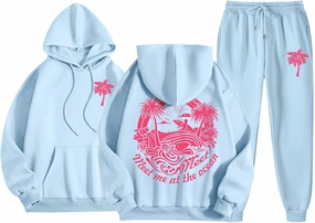 Pink Preppy Sweatsuits Women 2 Piece Outfit Graphic Pink Hoodie Jogger Pants Machting Lounge Sets Tracksuit 2024