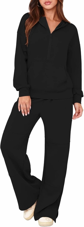 Pink Queen Women's 2 Piece Outfits Lounge Sets Half Zip Hooded Sweatshirt Sweatpants Travel Outfits