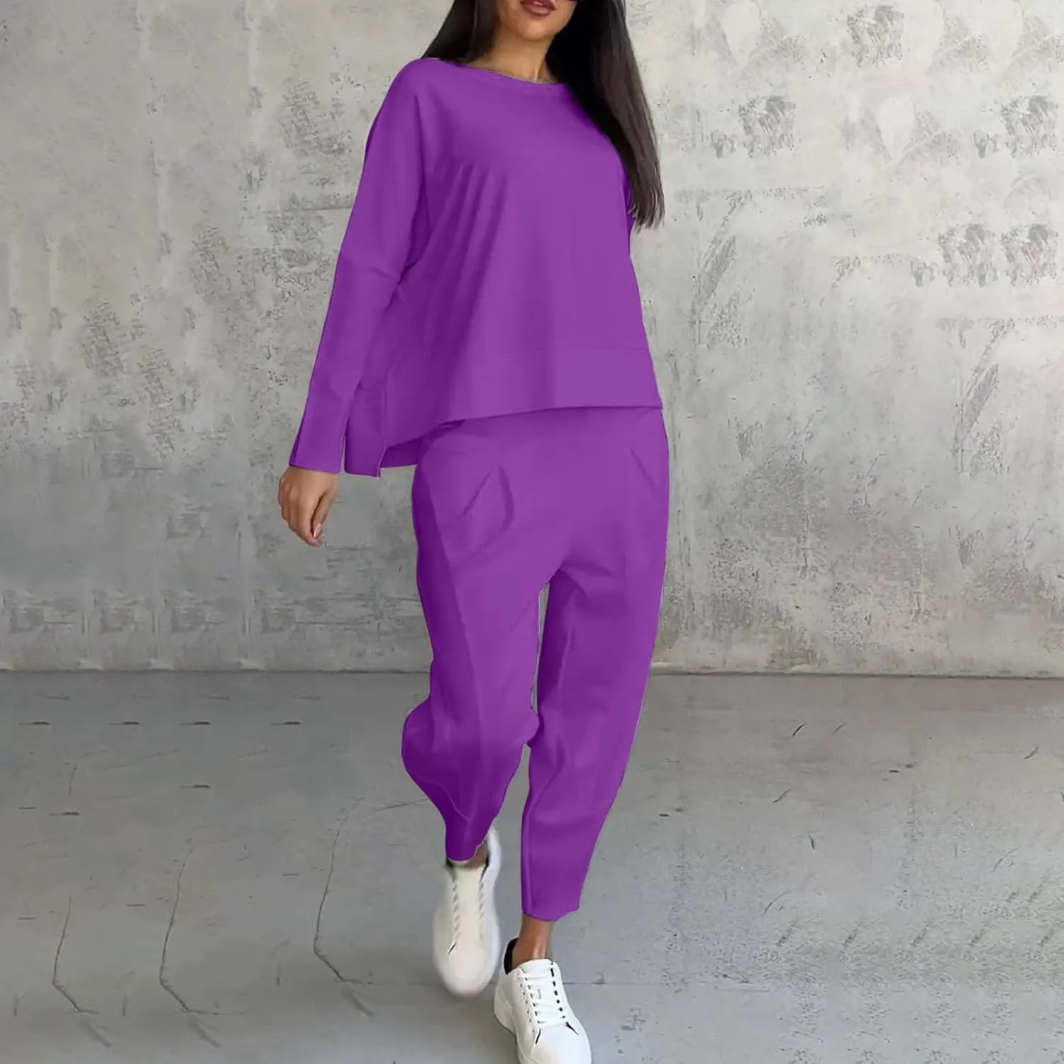 Plus Size Women Lounge Sets 2 Piece Outfits Irregular Y2K Baggy Plain Suits Sweatshirt Harem Pants Vacation Suits
