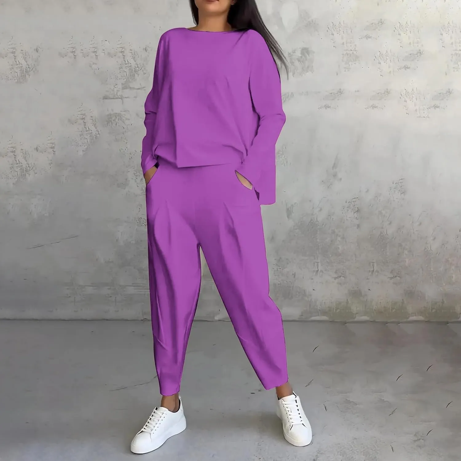 Plus Size Women Lounge Sets 2 Piece Outfits Irregular Y2K Baggy Plain Suits Sweatshirt Harem Pants Vacation Suits
