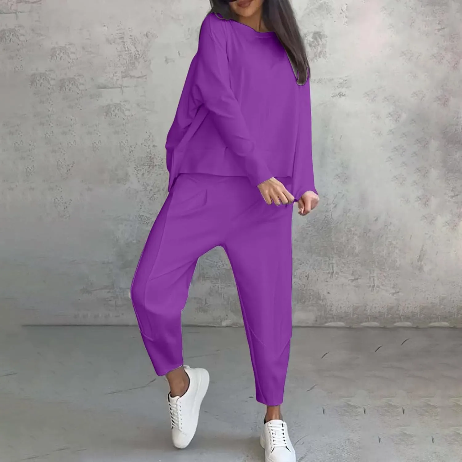 Plus Size Women Lounge Sets 2 Piece Outfits Irregular Y2K Baggy Plain Suits Sweatshirt Harem Pants Vacation Suits