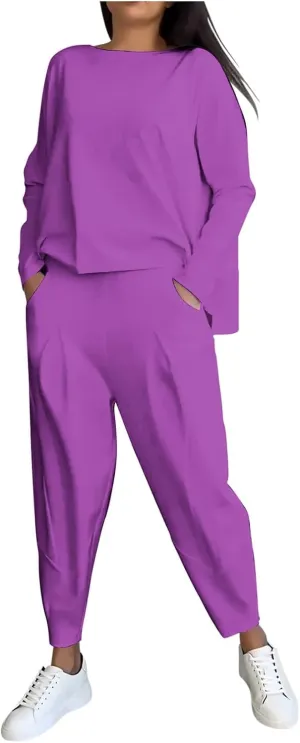 Plus Size Women Lounge Sets 2 Piece Outfits Irregular Y2K Baggy Plain Suits Sweatshirt Harem Pants Vacation Suits