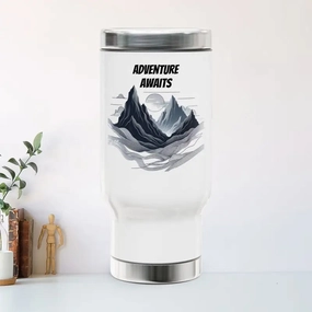 Premium Glossy White Stainless Steel Travel Mug 14oz