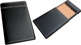 Prestige Import Group - 6 Cigar Leather Travel Case - Color: Black w/White Stitching