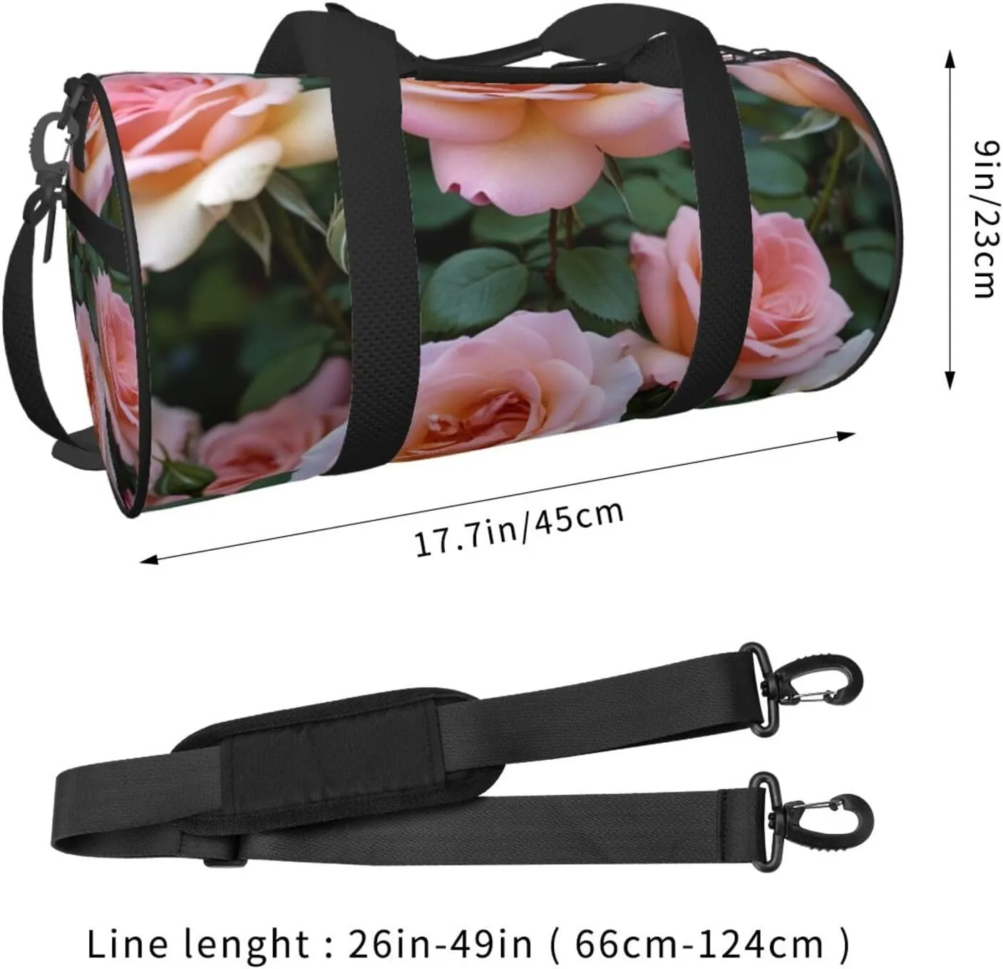 Pretty Rose Printed Travel Bag,Round Personal Item Storage bag,Foldie Duffel Bag for Traveling Vacation,Fitness,Sports