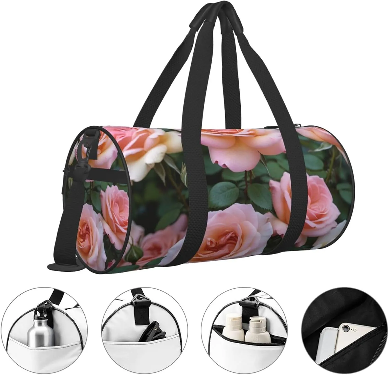 Pretty Rose Printed Travel Bag,Round Personal Item Storage bag,Foldie Duffel Bag for Traveling Vacation,Fitness,Sports