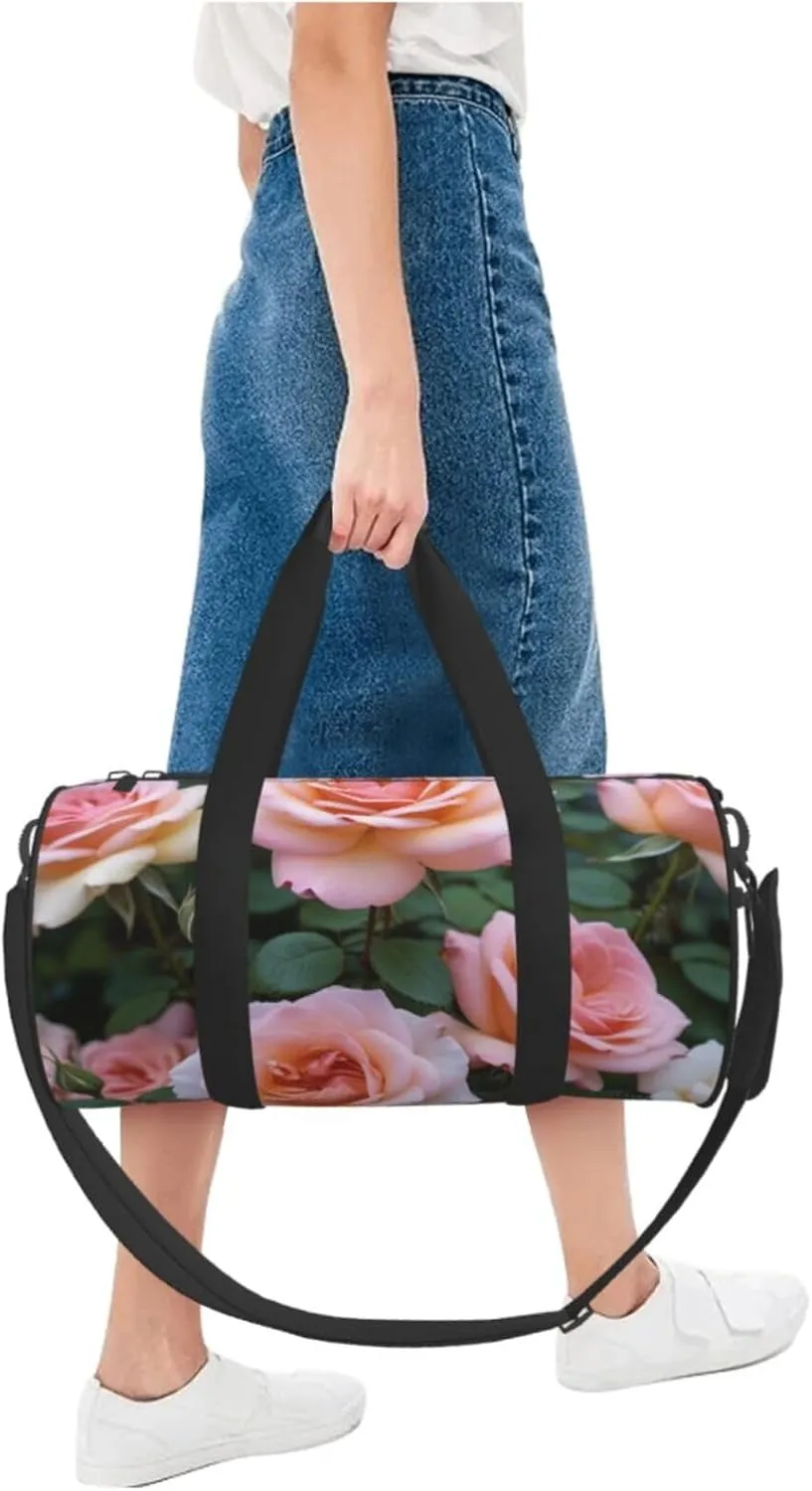 Pretty Rose Printed Travel Bag,Round Personal Item Storage bag,Foldie Duffel Bag for Traveling Vacation,Fitness,Sports