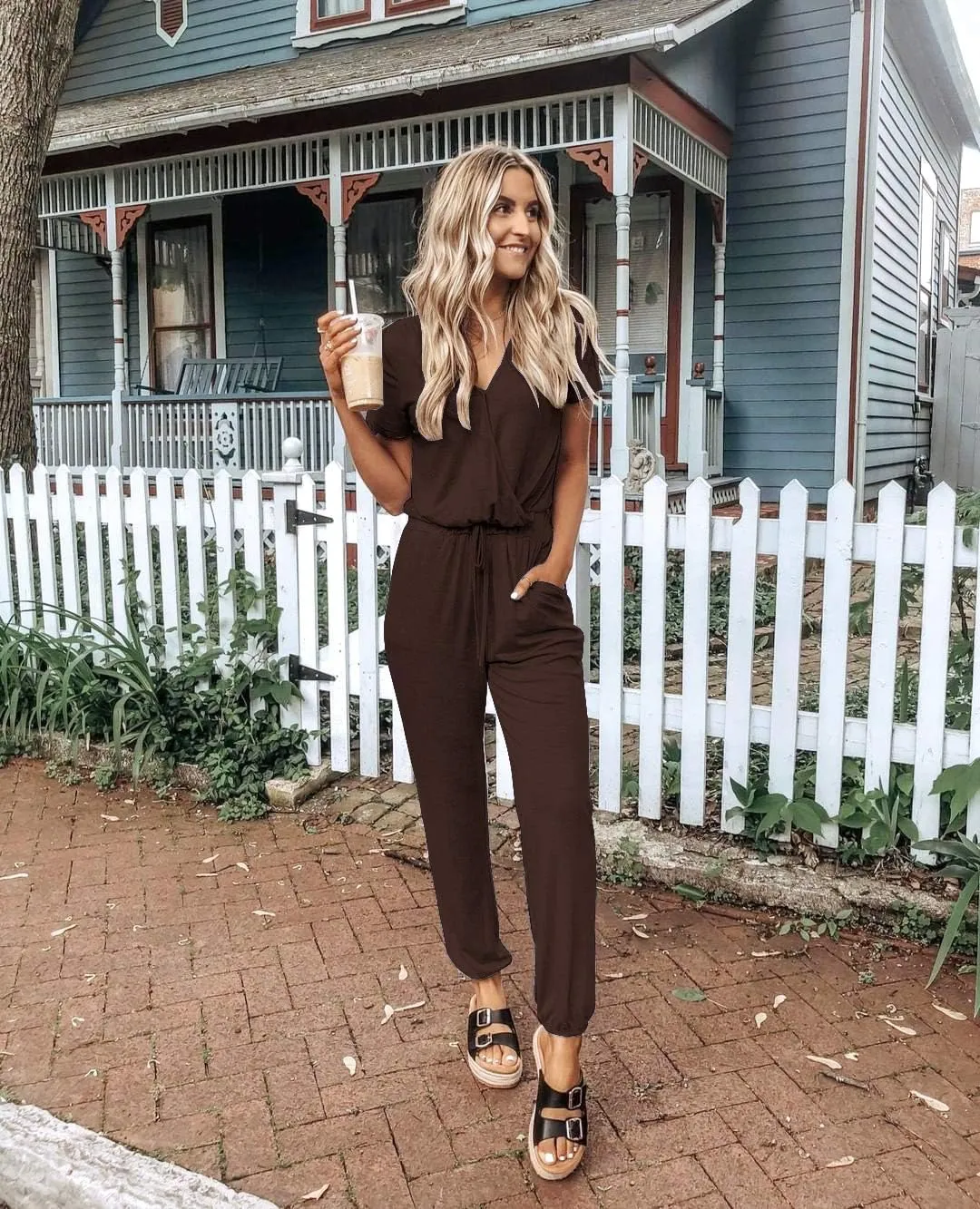 PRETTYGARDEN Jumpsuits for Women 2025 Spring Summer Casual Dressy Short Sleeve Romper Airport Vacation Travel Outfits