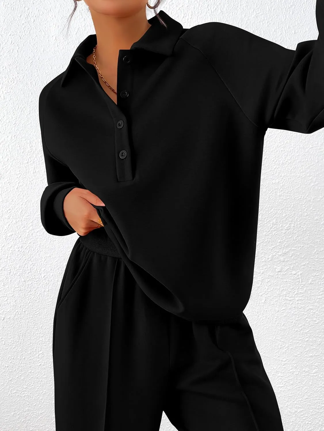 PRETTYGARDEN Women Fall 2 Piece Outfits Sweatsuits Quarter Button Long Sleeve Sweatshirt Wide Leg Pants Tracksuit Lounge Sets