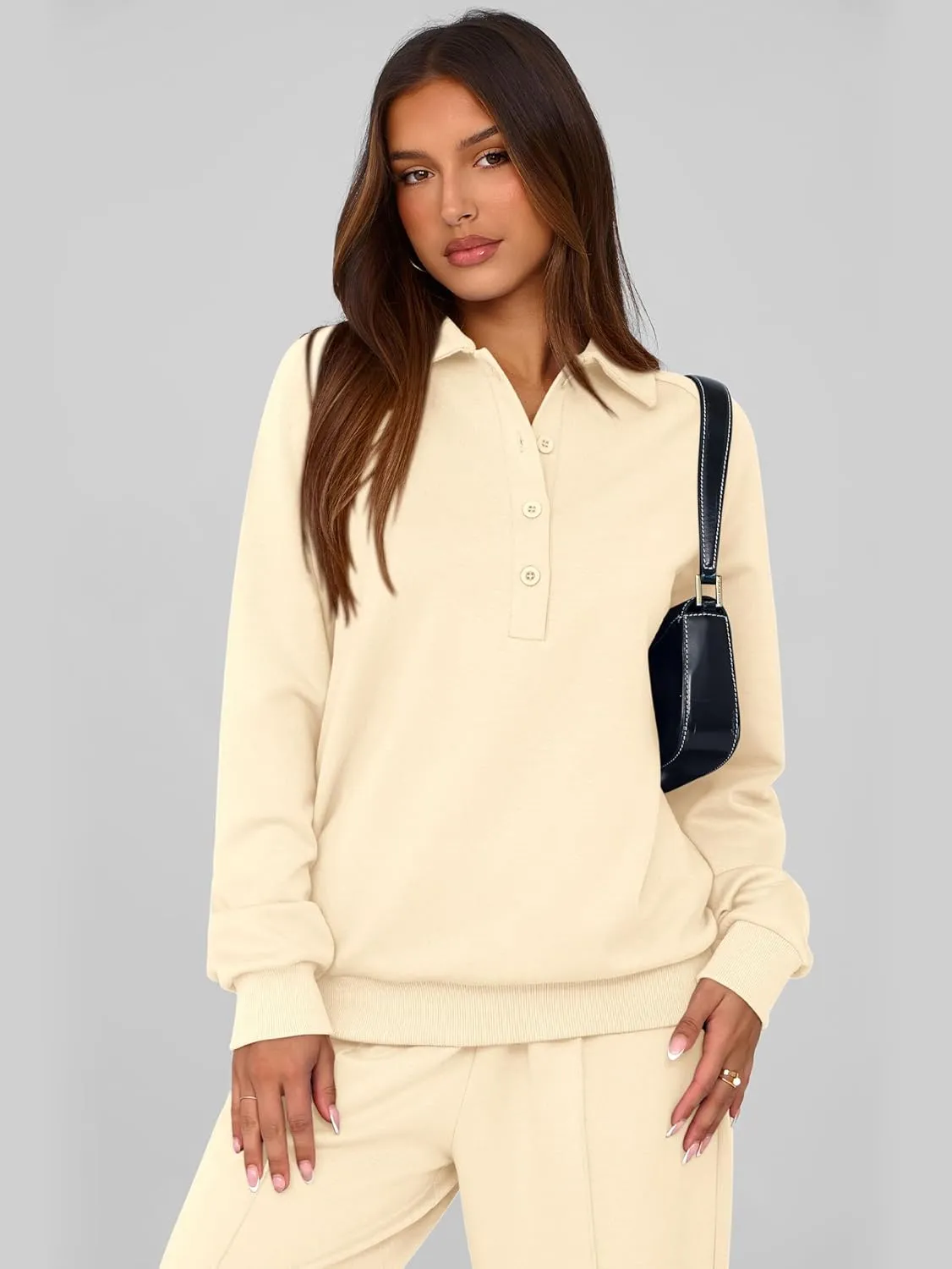 PRETTYGARDEN Women Fall 2 Piece Outfits Sweatsuits Quarter Button Long Sleeve Sweatshirt Wide Leg Pants Tracksuit Lounge Sets