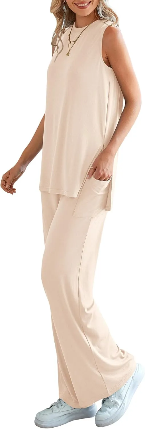 PRETTYGARDEN Women's 2 Piece Lounge Set 2025 Summer Casual Loose Tank Top Wide Leg Pants Matching Travel Outfits Tracksuit
