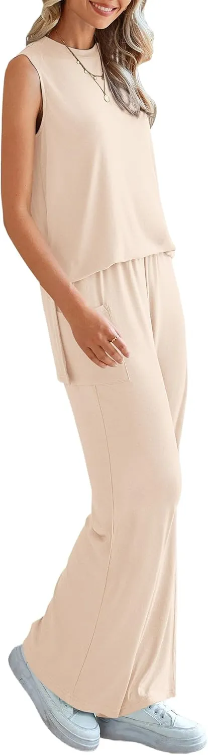 PRETTYGARDEN Women's 2 Piece Lounge Set 2025 Summer Casual Loose Tank Top Wide Leg Pants Matching Travel Outfits Tracksuit