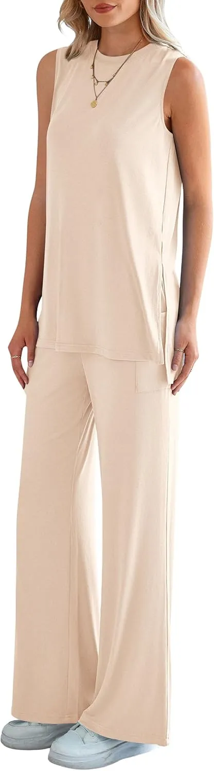 PRETTYGARDEN Women's 2 Piece Lounge Set 2025 Summer Casual Loose Tank Top Wide Leg Pants Matching Travel Outfits Tracksuit