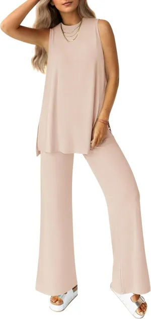 PRETTYGARDEN Women's 2 Piece Lounge Set 2025 Summer Casual Loose Tank Top Wide Leg Pants Matching Travel Outfits Tracksuit