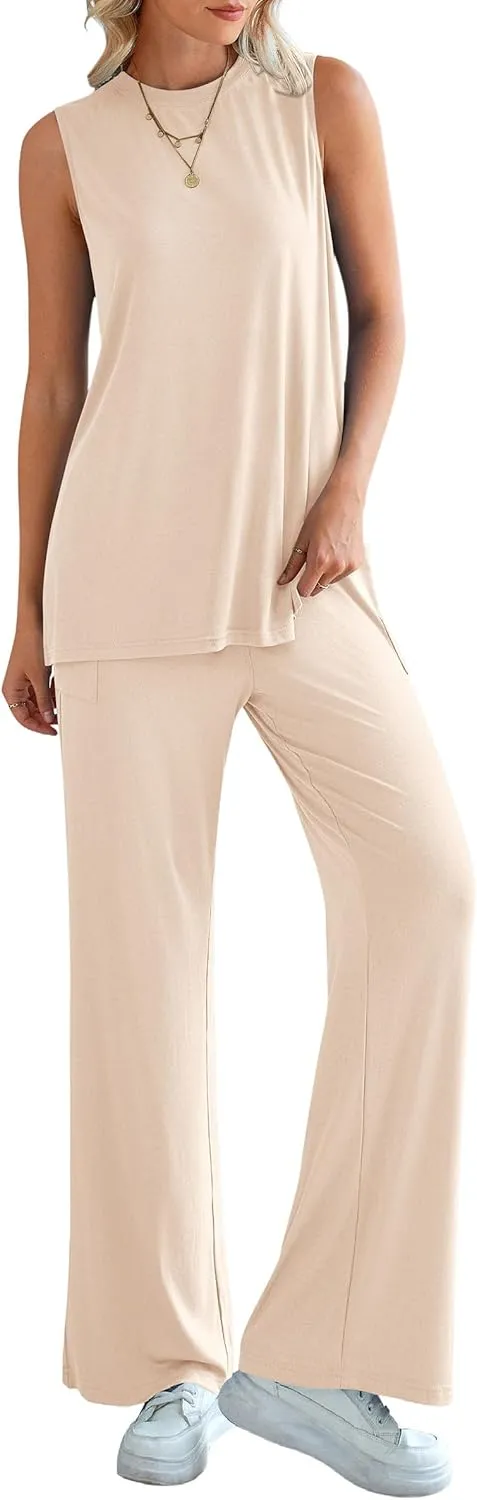PRETTYGARDEN Women's 2 Piece Lounge Set 2025 Summer Casual Loose Tank Top Wide Leg Pants Matching Travel Outfits Tracksuit