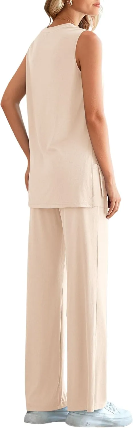 PRETTYGARDEN Women's 2 Piece Lounge Set 2025 Summer Casual Loose Tank Top Wide Leg Pants Matching Travel Outfits Tracksuit