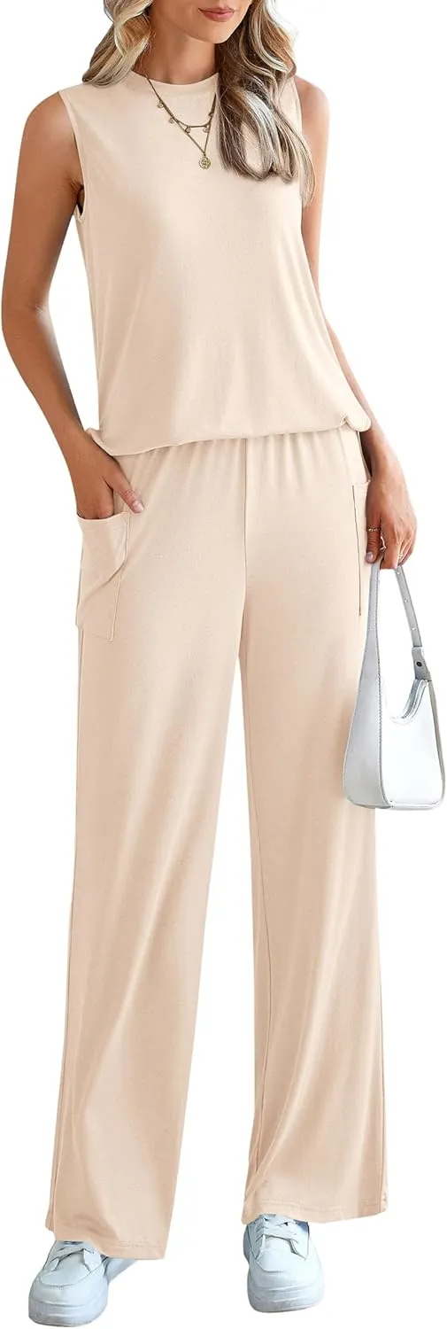 PRETTYGARDEN Women's 2 Piece Lounge Set 2025 Summer Casual Loose Tank Top Wide Leg Pants Matching Travel Outfits Tracksuit
