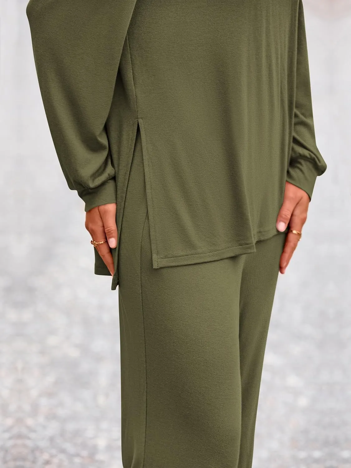 PRETTYGARDEN Womens 2 Piece Outfits Crewneck Long Sleeve Tops Wide Leg Long Pants Casual Lounge Set Tracksuit