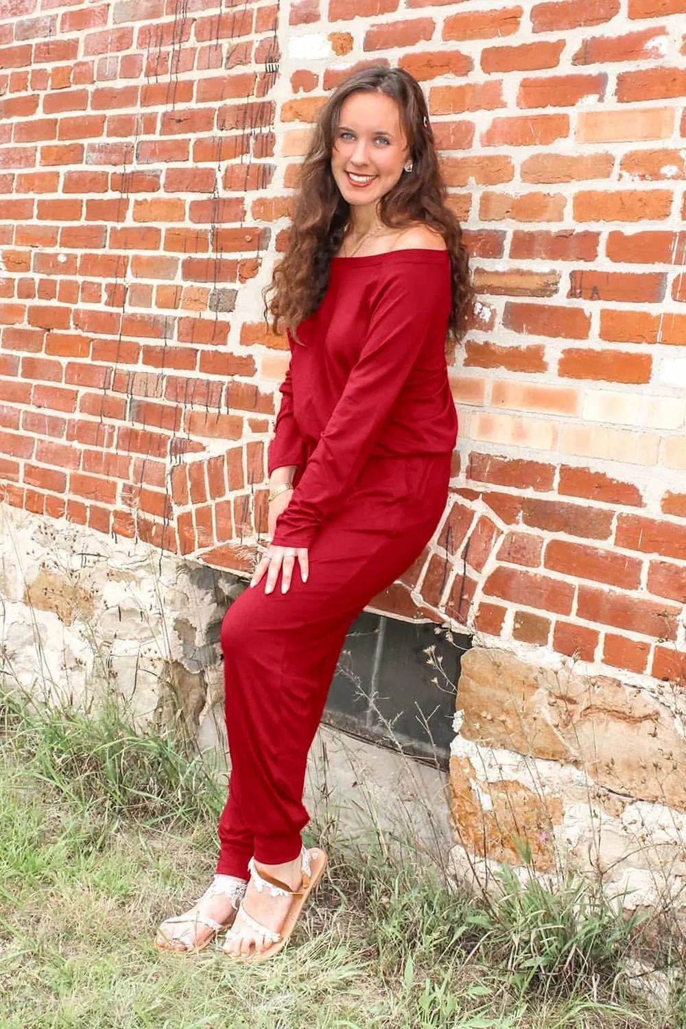 PRETTYGARDEN Women's Casual Long Sleeve Jumpsuit Crewneck Off Shoulder Elastic Waist Stretchy Romper