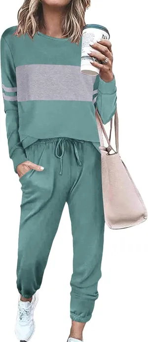 PRETTYGARDEN Women's Color Block 2 Piece Tracksuit Crewneck Long Sleeve Tops Long Sweatpants Outfits Lounge Sets