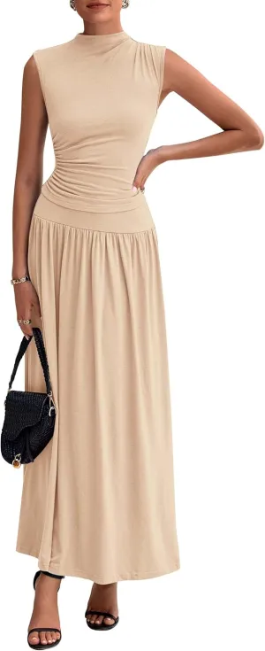PRETTYGARDEN Womens Skirt Sets 2025 Summer Ruched Tank Tops Ruffle Maxi Skirts Wedding Guest Matching 2 Piece Outfits