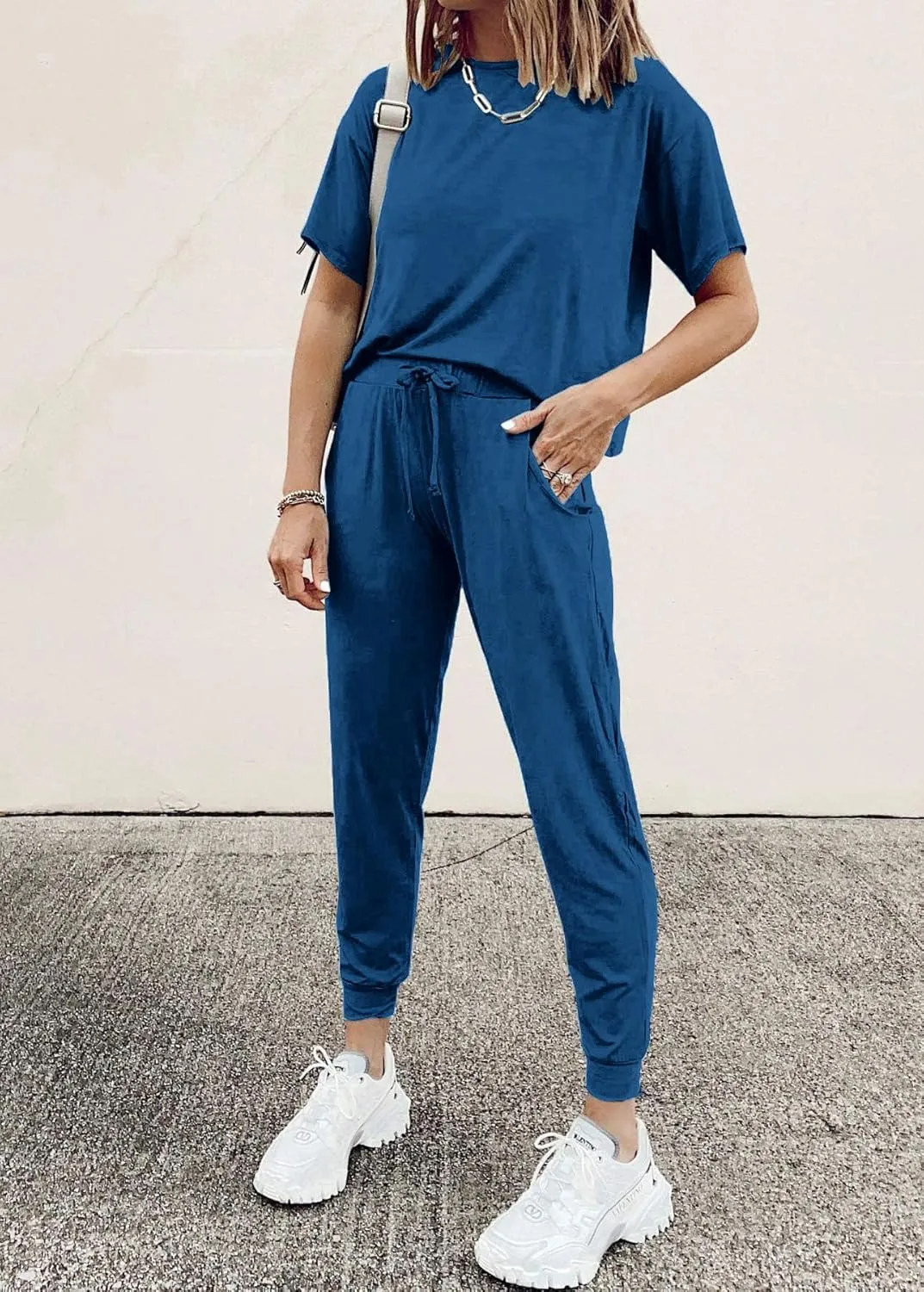 PRETTYGARDEN Women's Two Piece Lounge Sets 2025 Spring Summer Jogger Pants Vacation Outfits Travel Airplane Matching Clothes