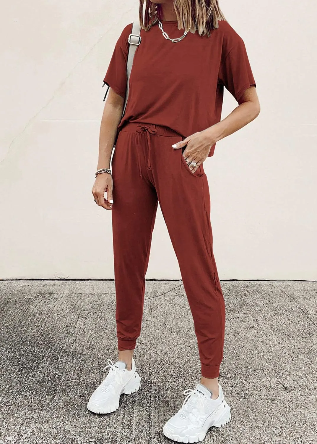 PRETTYGARDEN Women's Two Piece Lounge Sets 2025 Spring Summer Jogger Pants Vacation Outfits Travel Airplane Matching Clothes