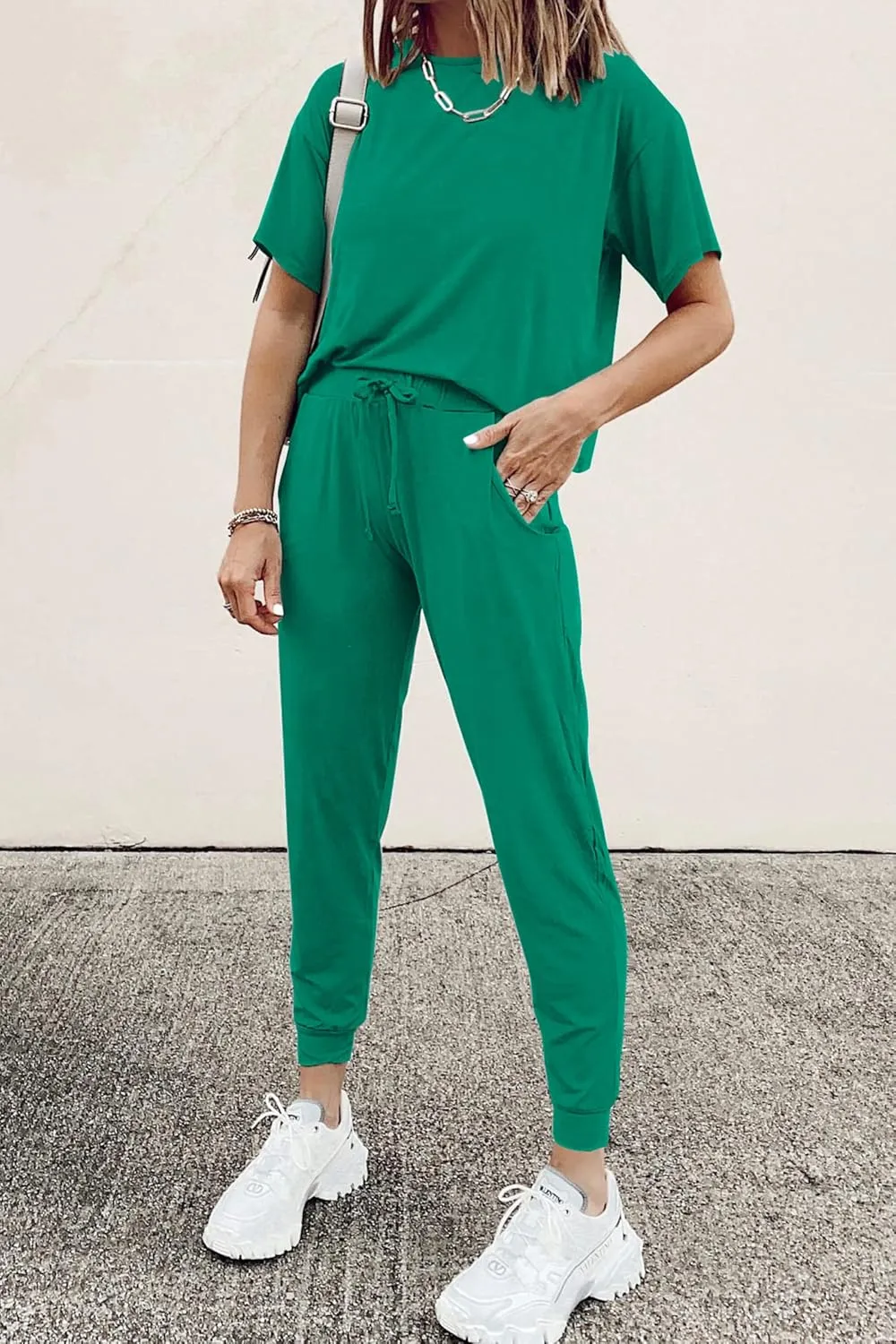 PRETTYGARDEN Women's Two Piece Lounge Sets 2025 Spring Summer Jogger Pants Vacation Outfits Travel Airplane Matching Clothes