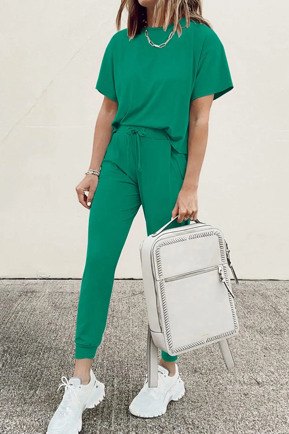PRETTYGARDEN Women's Two Piece Lounge Sets 2025 Spring Summer Jogger Pants Vacation Outfits Travel Airplane Matching Clothes