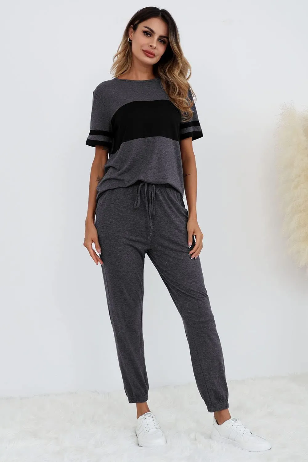 PRETTYGARDEN Women's Two Piece Lounge Sets 2025 Spring Summer Jogger Pants Vacation Outfits Travel Airplane Matching Clothes