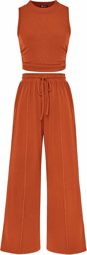 PRETTYGARDEN 2 Piece Sets for Women Summer Casual 2025 Spring Sleeveless Tank Ribbed Travel Vacation Lounge Wear Outfits