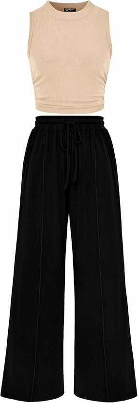 PRETTYGARDEN 2 Piece Sets for Women Summer Casual 2025 Spring Sleeveless Tank Ribbed Travel Vacation Lounge Wear Outfits