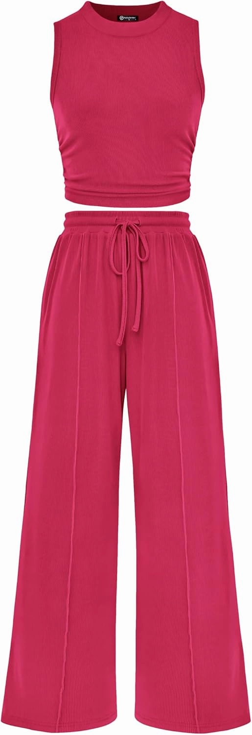 PRETTYGARDEN 2 Piece Sets for Women Summer Casual 2025 Spring Sleeveless Tank Ribbed Travel Vacation Lounge Wear Outfits