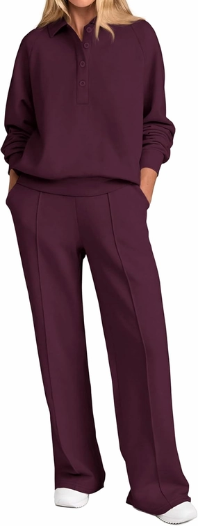 PRETTYGARDEN Women Fall 2 Piece Outfits Sweatsuits Quarter Button Long Sleeve Sweatshirt Wide Leg Pants Tracksuit Lounge Sets