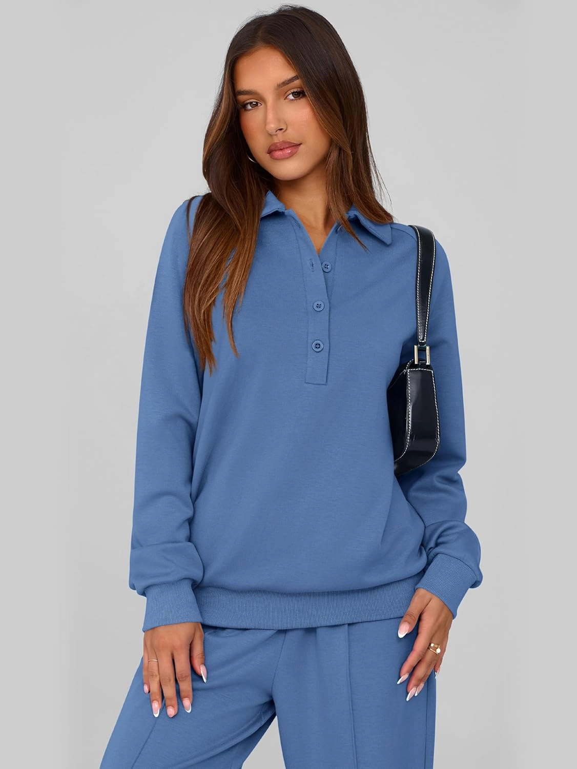 PRETTYGARDEN Women Fall 2 Piece Outfits Sweatsuits Quarter Button Long Sleeve Sweatshirt Wide Leg Pants Tracksuit Lounge Sets