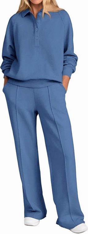 PRETTYGARDEN Women Fall 2 Piece Outfits Sweatsuits Quarter Button Long Sleeve Sweatshirt Wide Leg Pants Tracksuit Lounge Sets