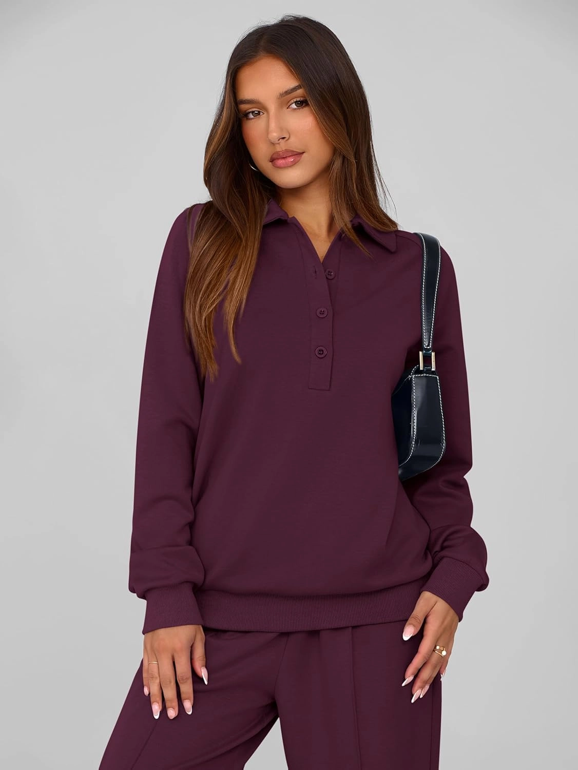 PRETTYGARDEN Women Fall 2 Piece Outfits Sweatsuits Quarter Button Long Sleeve Sweatshirt Wide Leg Pants Tracksuit Lounge Sets