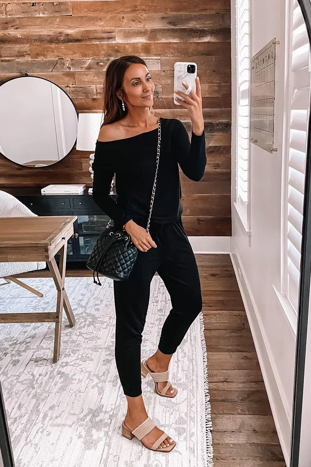 PRETTYGARDEN Women's Casual Long Sleeve Jumpsuit Crewneck Off Shoulder Elastic Waist Stretchy Romper