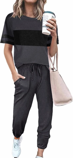PRETTYGARDEN Women's Two Piece Lounge Sets 2025 Spring Summer Jogger Pants Vacation Outfits Travel Airplane Matching Clothes