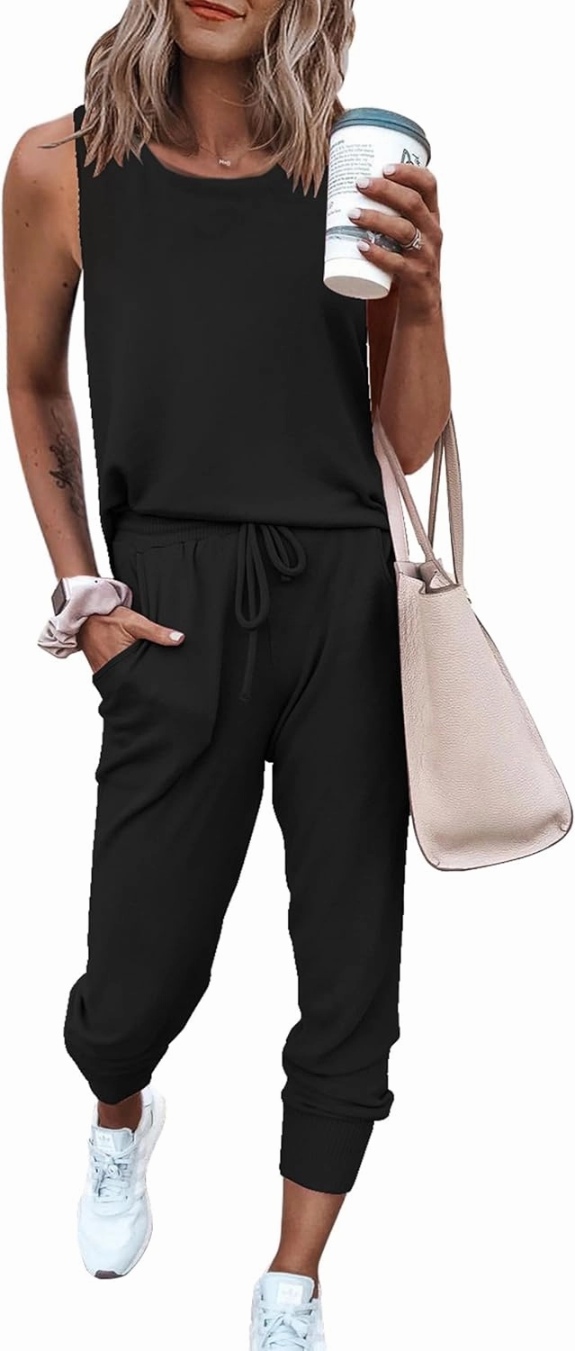 PRETTYGARDEN Women's Two Piece Outfit Sets Summer Casual Sleeveless Crewneck Tops Matching Travel Tracksuit Lounge Wear