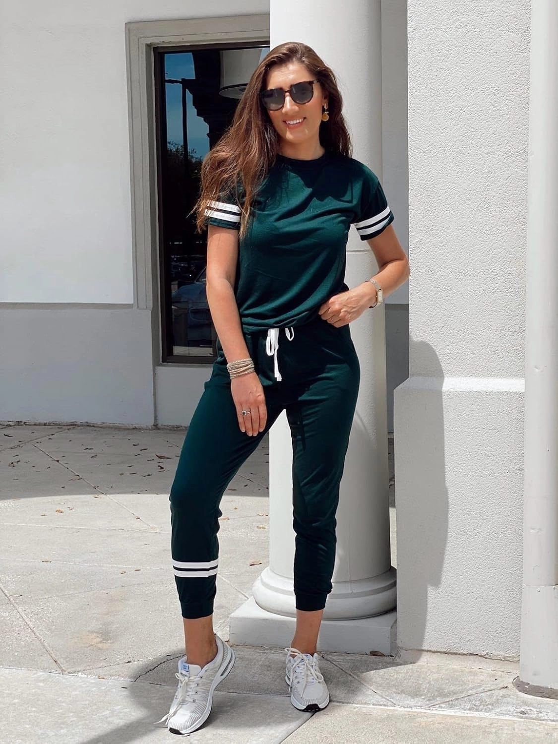 PRETTYGARDEN Women Summer Two Piece Outfits Striped Short Sleeve Pullover and Long Pants Tracksuit Travel Pajama Lounge Set