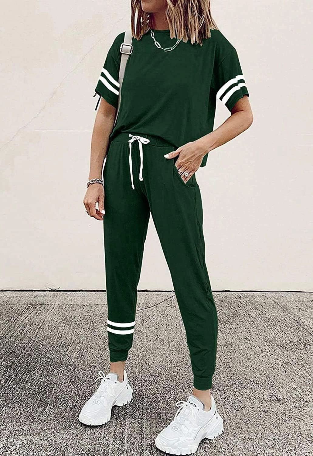 PRETTYGARDEN Women Summer Two Piece Outfits Striped Short Sleeve Pullover and Long Pants Tracksuit Travel Pajama Lounge Set