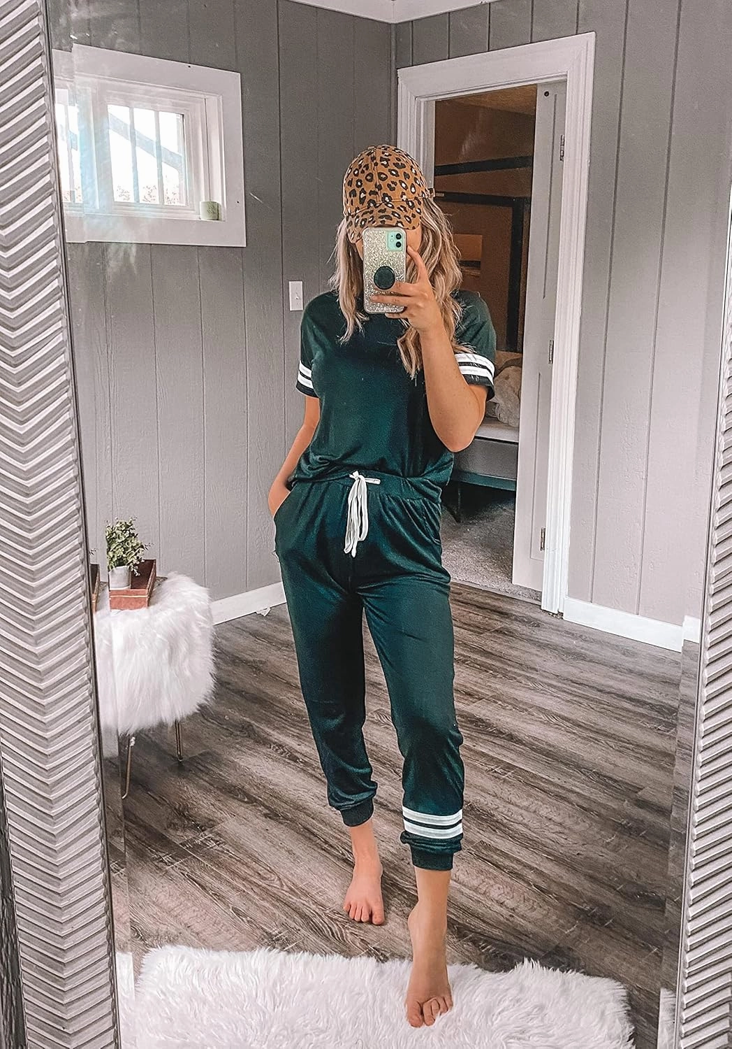 PRETTYGARDEN Women Summer Two Piece Outfits Striped Short Sleeve Pullover and Long Pants Tracksuit Travel Pajama Lounge Set