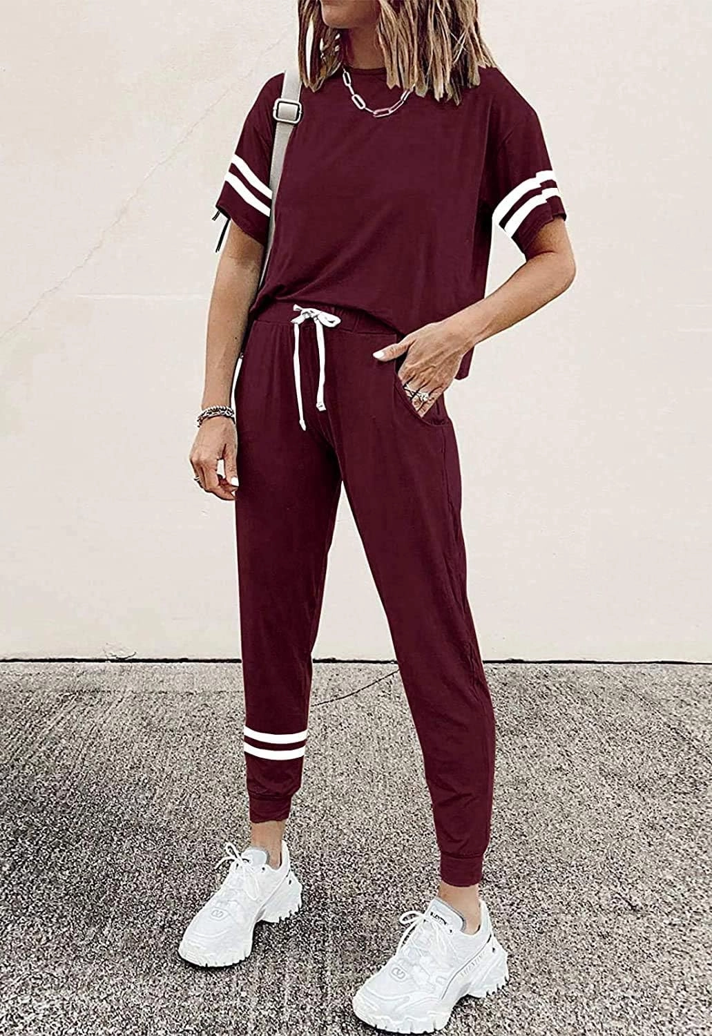 PRETTYGARDEN Women Summer Two Piece Outfits Striped Short Sleeve Pullover and Long Pants Tracksuit Travel Pajama Lounge Set