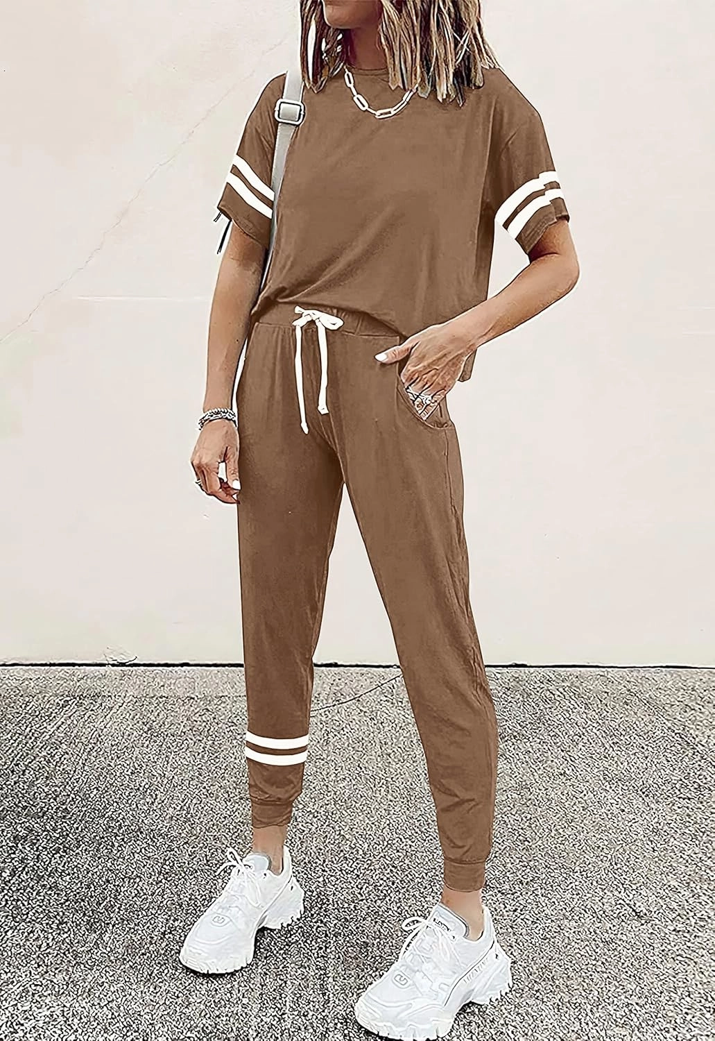 PRETTYGARDEN Women Summer Two Piece Outfits Striped Short Sleeve Pullover and Long Pants Tracksuit Travel Pajama Lounge Set
