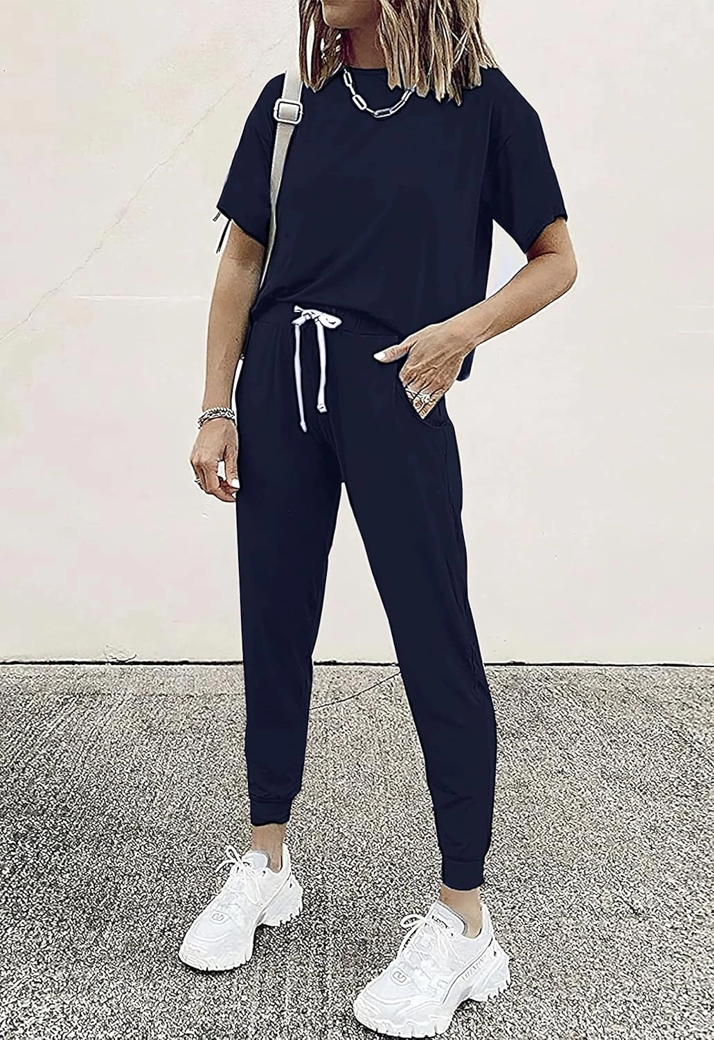 PRETTYGARDEN Women Summer Two Piece Outfits Striped Short Sleeve Pullover and Long Pants Tracksuit Travel Pajama Lounge Set