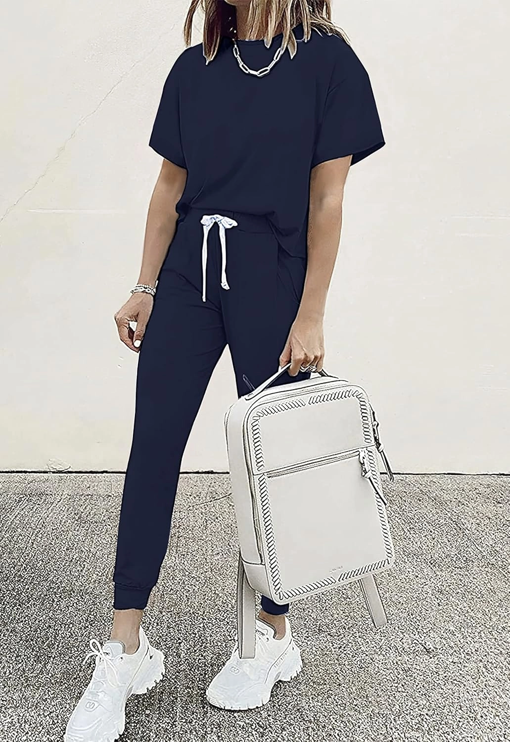PRETTYGARDEN Women Summer Two Piece Outfits Striped Short Sleeve Pullover and Long Pants Tracksuit Travel Pajama Lounge Set