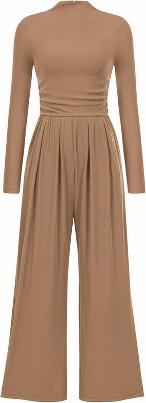 PRETTYGARDEN Womens Jumpsuit Dressy Casual Spring Fall Fashion One Piece Outfits Long Sleeve Mock Neck Wide Leg Pants Rompers