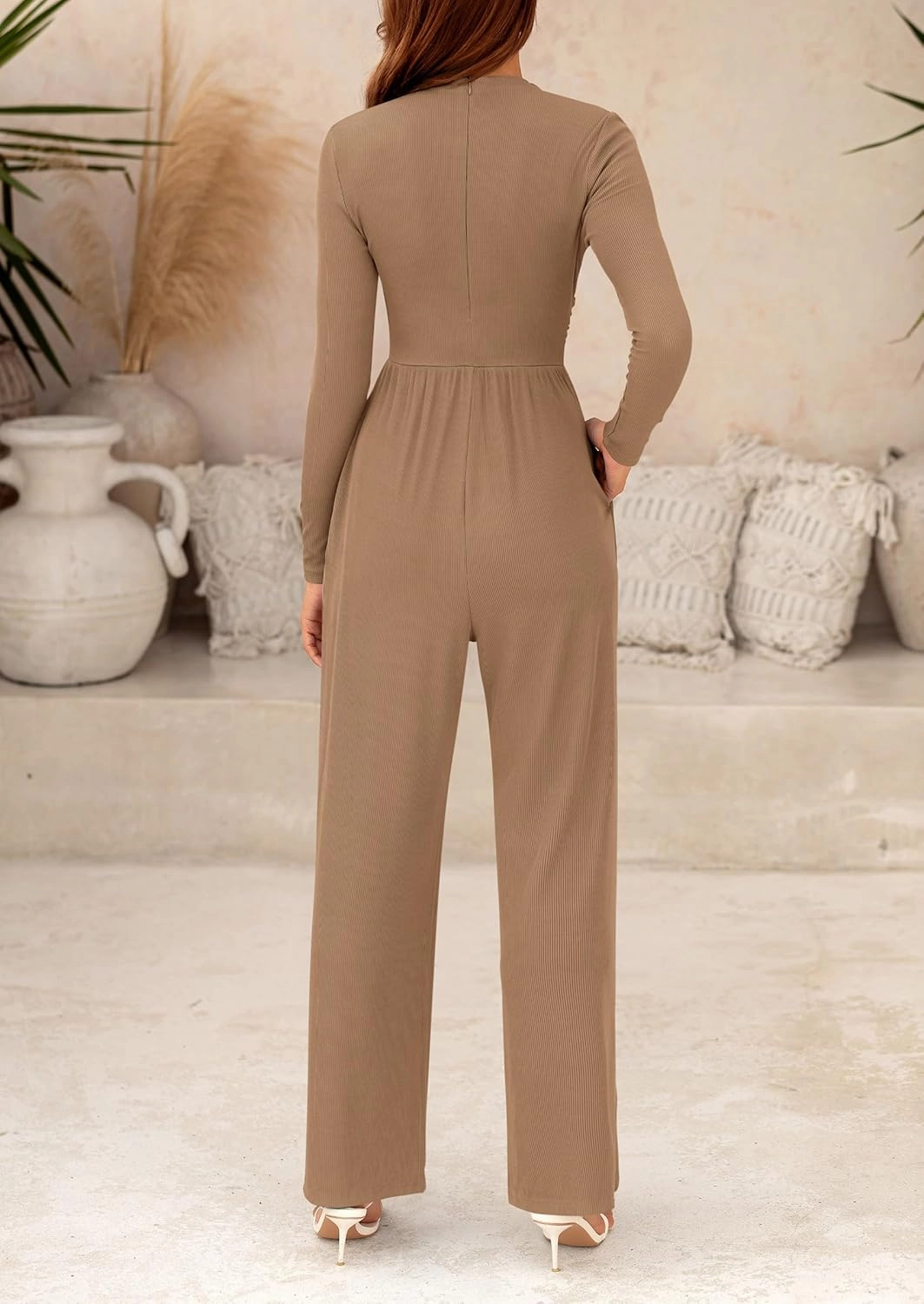 PRETTYGARDEN Womens Jumpsuit Dressy Casual Spring Fall Fashion One Piece Outfits Long Sleeve Mock Neck Wide Leg Pants Rompers