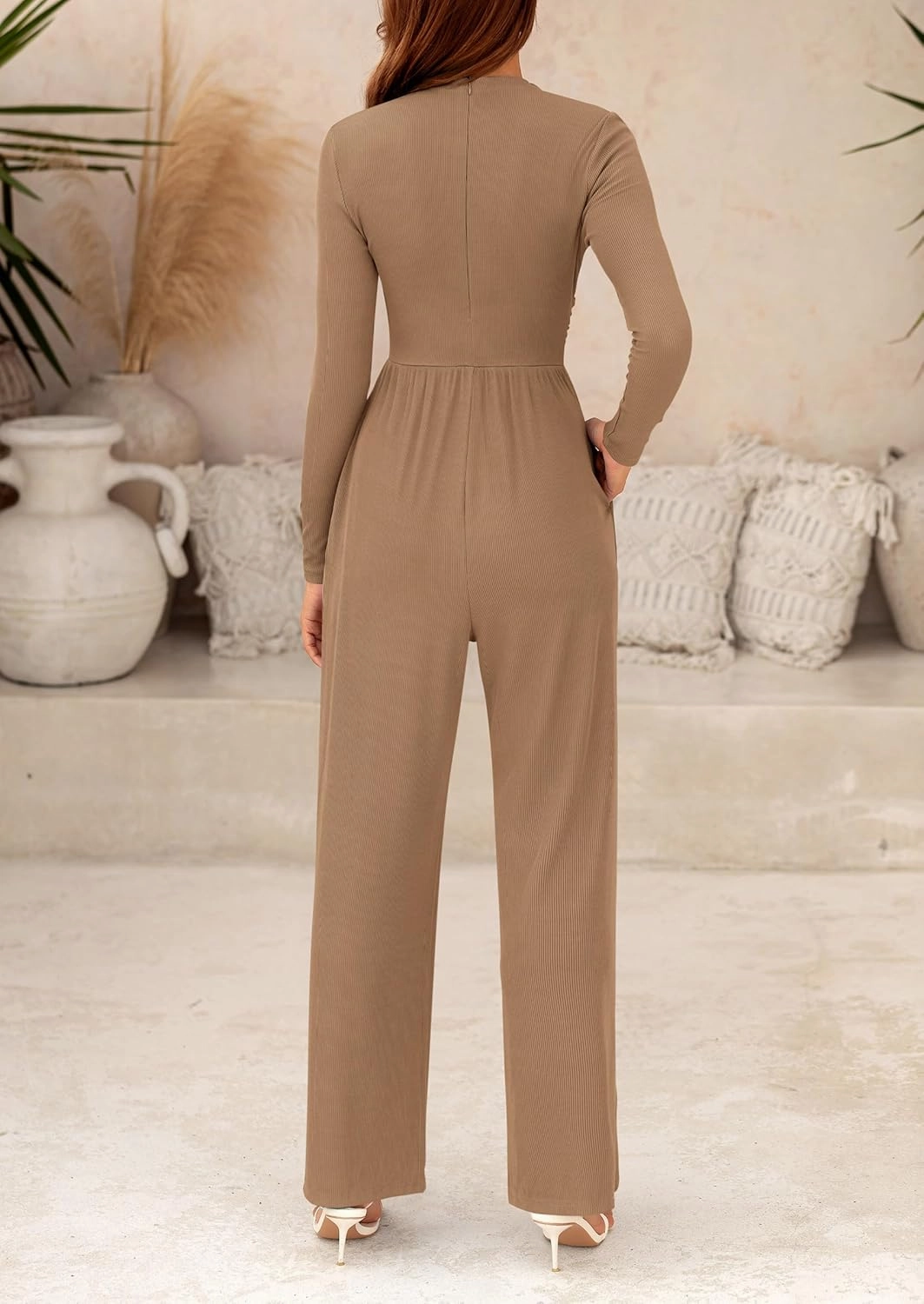 PRETTYGARDEN Womens Jumpsuit Dressy Casual Spring Fall Fashion One Piece Outfits Long Sleeve Mock Neck Wide Leg Pants Rompers